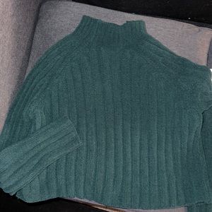 Dark turquoise, turtleneck, crop top sweater